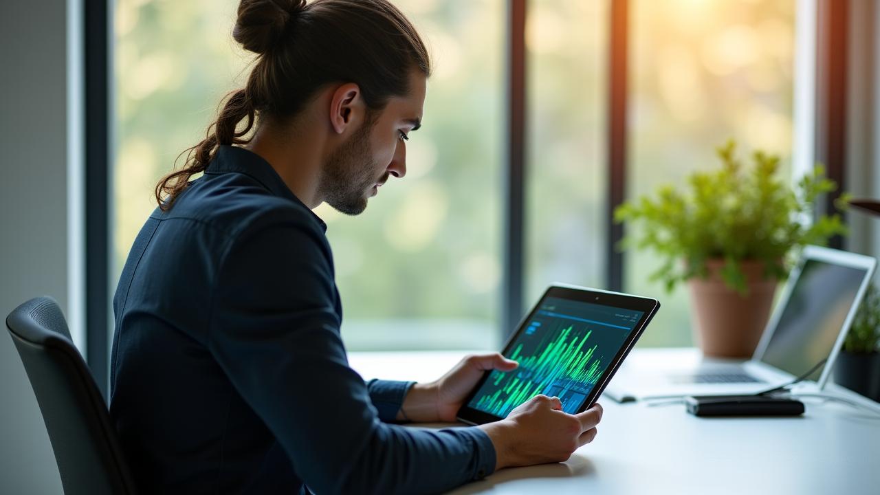 Professionista italiano che utilizza l'IA in un ufficio moderno