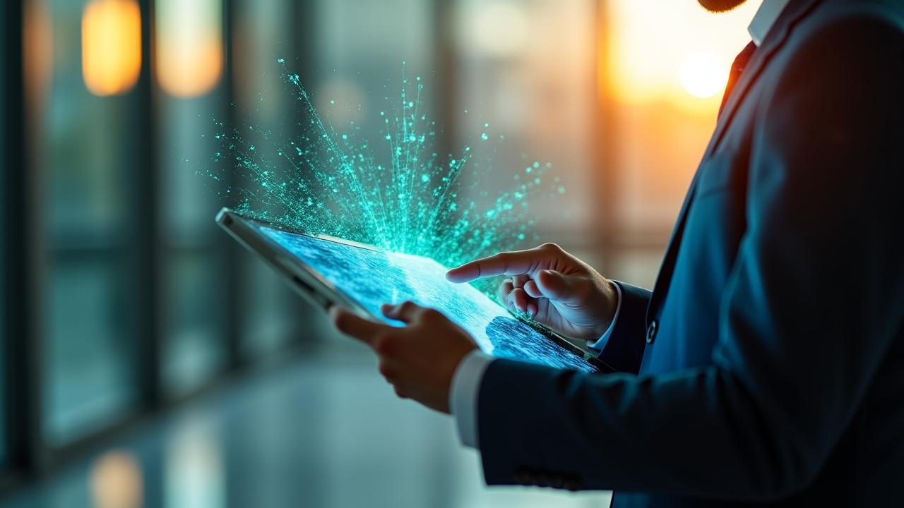 Professionista che interagisce con un'interfaccia AI avanzata