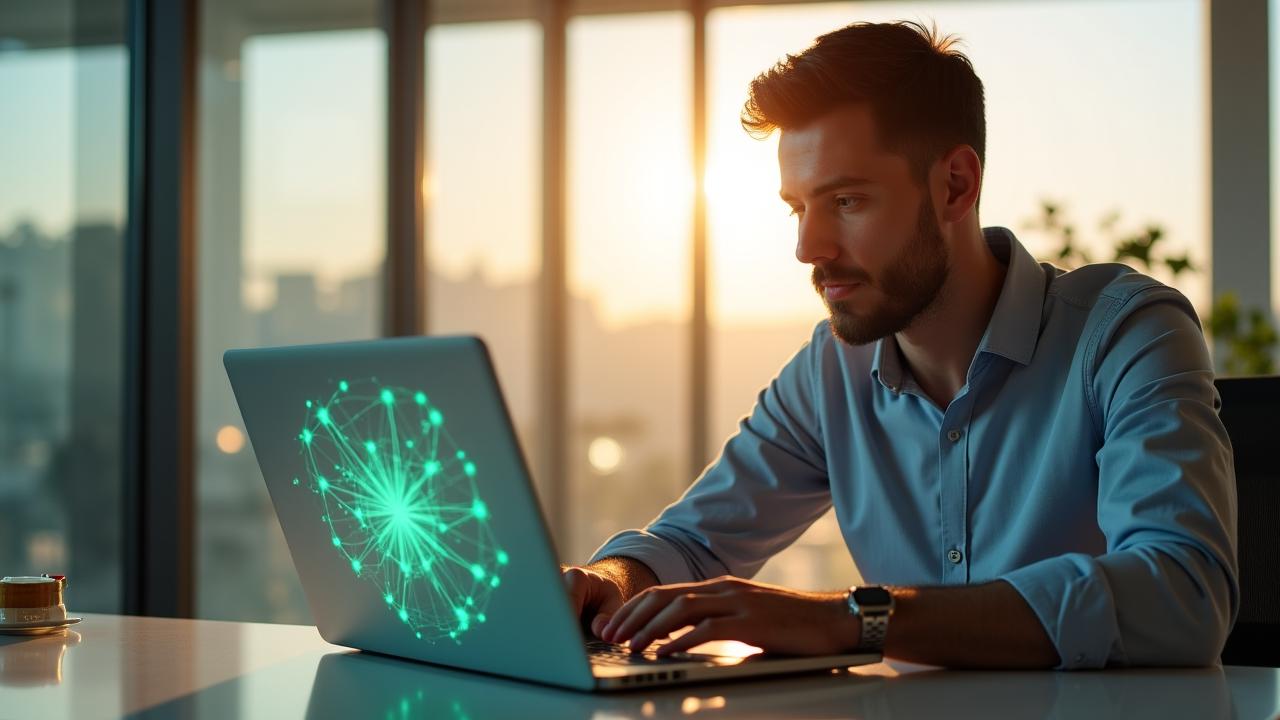 Professionista italiano che utilizza l'intelligenza artificiale in ufficio